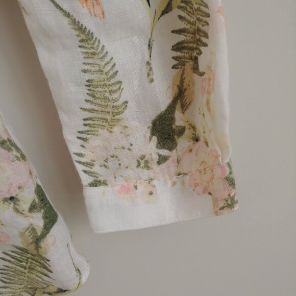 Lord + Taylor 100% linen off white cream button down shirt blouse floral Small - Picture 2 of 16